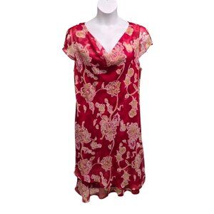 Sangria Woman Size 18W Floral Print Cowl Neck Midi  Shift Dress Ruffle Hem